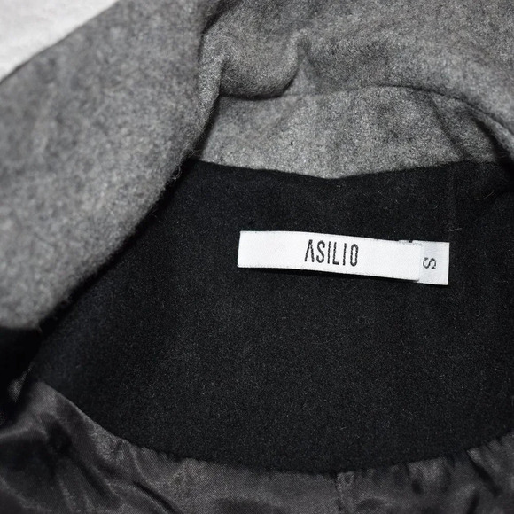 Asilio Coat Midi Colorblock Sz S Wool Preppy Academia Minimalist Neutral - Picture 9 of 16